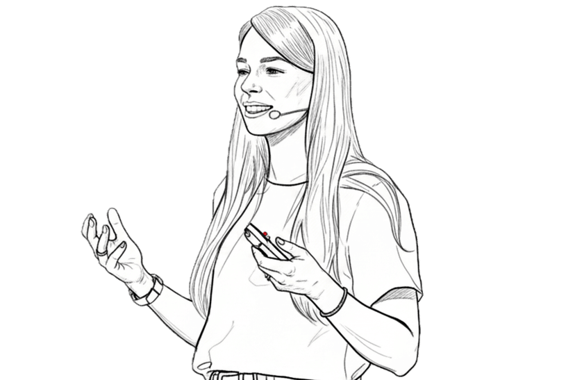 Inga Cherny speaking on stage